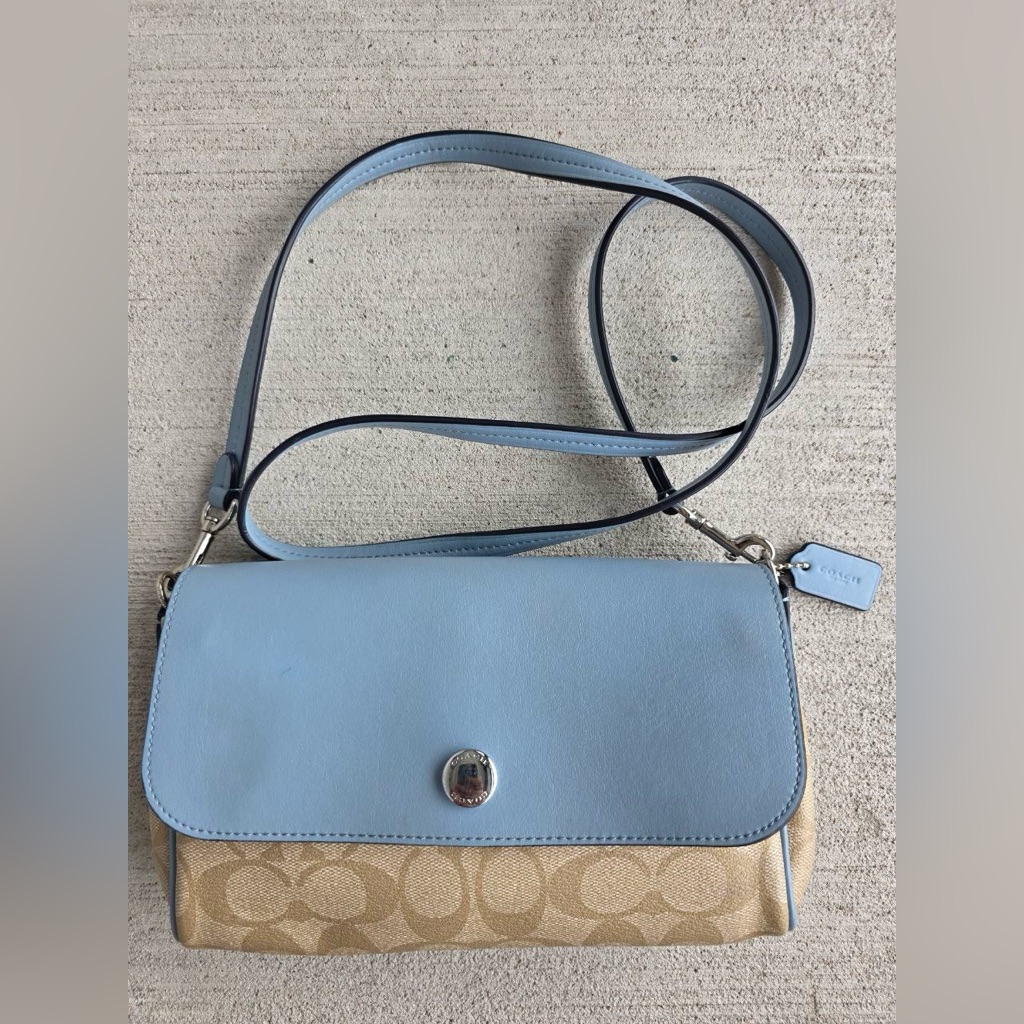 Coach Signature Canvas & Leather Crossbody Bag Blue Trim Style B1732-F59534